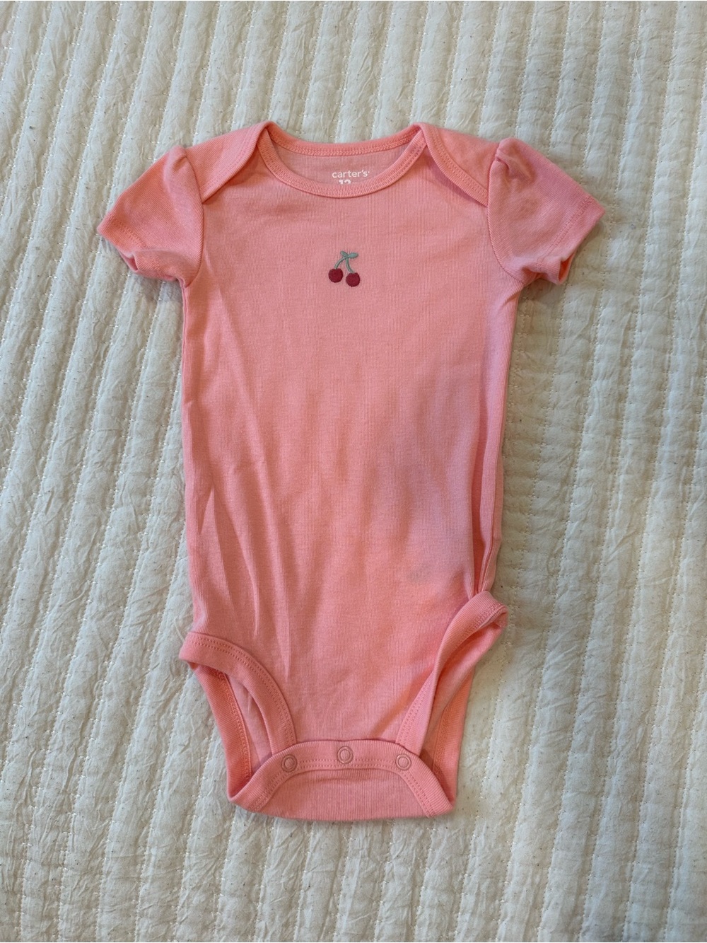 Carter's Coral Pink Short-Sleeve Cherry Bodysuit
